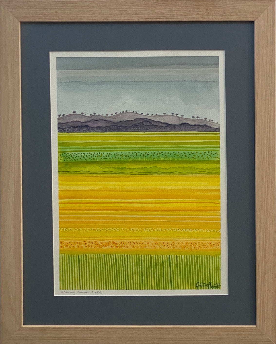 'Chasing Canola Fields' Watercolour on Archers - Framed