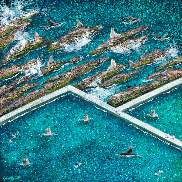 'Seal Party at Blue Pool' Acrylic on Canvas