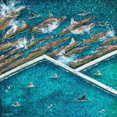 'Seal Party at Blue Pool' Acrylic on Canvas