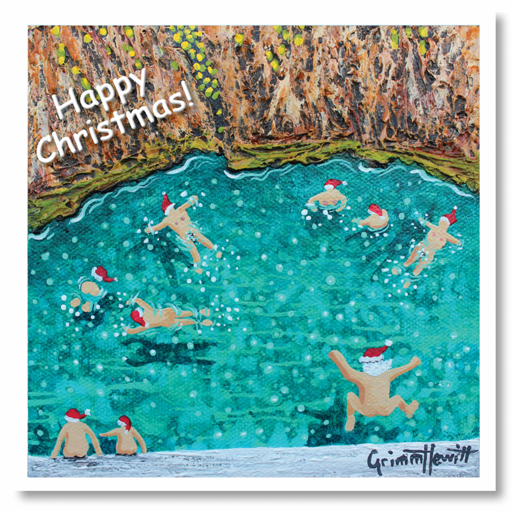 Christmas Card - Santa Skinny Dips at Blue Pool