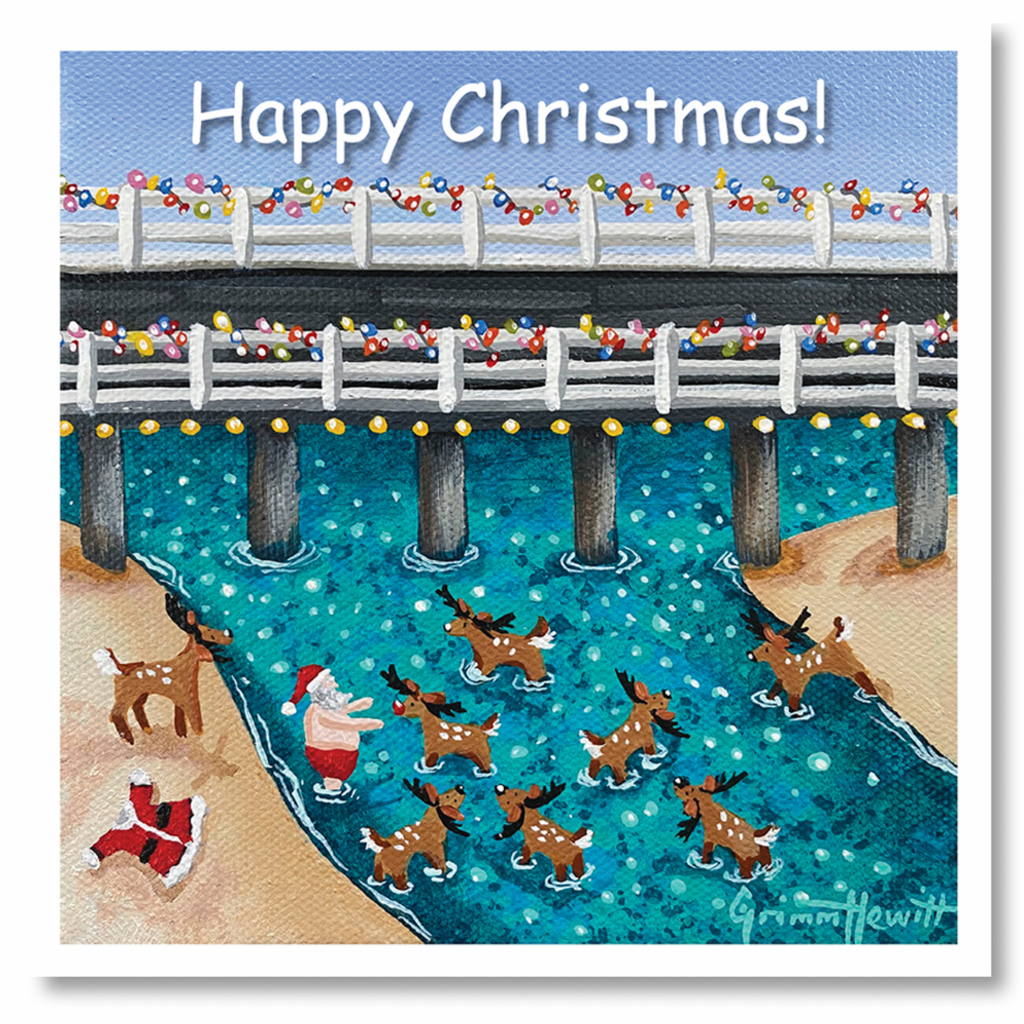 Christmas Card - Santa swims under Cuttagee Bridge